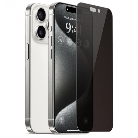 iPhone 16 Pro Privacy H&auml;rdat glas 0.26mm 3D 9H-iPhone 16 Pro-Shockproof.se