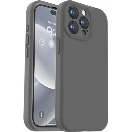 iPhone 16 Pro Gummibelagt Skal med Kameraskydd Liquid V2 - Gr&aring;-iPhone 16 Pro-Shockproof.se
