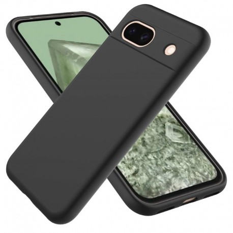 Google Pixel 8A Gummibelagd Mattsvart Skal Kameraskydd Liquid - Svart-Google Pixel 8a-Shockproof.se