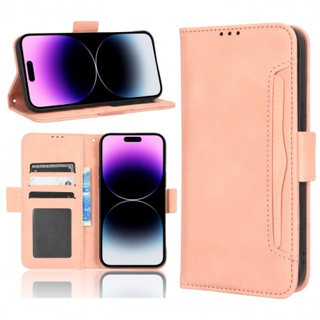 iPhone 14 Pro Pl&aring;nboksfodral PU-L&auml;der 6-FACK Winston V3 - Rosenguld-iPhone 14 Pro-Shockproof.se