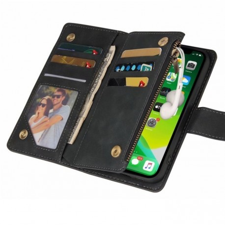 iPhone 15 Pro Max Multifunktionellt Pl&aring;nboksfodral Zipper 8-Fack-iPhone 15 Pro Max-Shockproof.se