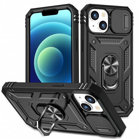 iPhone 15 Plus Hybridskal med Ringh&aring;llare & Kameraskydd - Svart-iPhone 15 Plus-Shockproof.se
