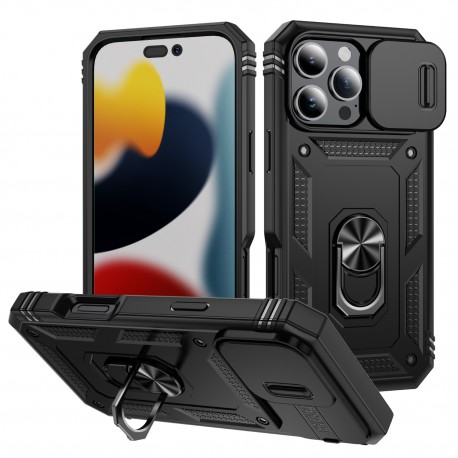 iPhone 16 Pro Max Hybridskal med Ringh&aring;llare & Kameraskydd - Svart-iPhone 16 Pro Max-Shockproof.se