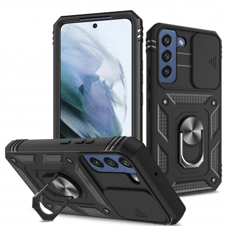 Samsung S22 Hybridskal med Ringh&aring;llare & Kameraskydd - Svart-Samsung S22-Shockproof.se