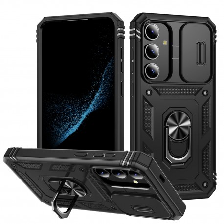 Samsung S24 Hybridskal med Ringh&aring;llare & Kameraskydd - Svart-Samsung S24-Shockproof.se