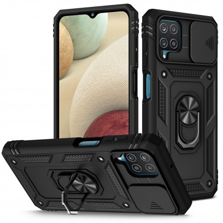 Samsung A22 5G Hybridskal med Ringh&aring;llare & Kameraskydd - Svart-Samsung A22 5G-Shockproof.se