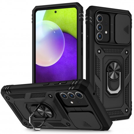 Samsung A23 4G / 5G Hybridskal med Ringh&aring;llare & Kameraskydd - Svart-Samsung A23 4G / 5G-Shockproof.se