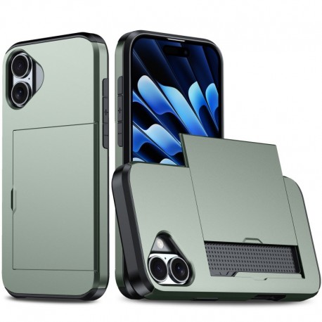 iPhone 16 Plus St&ouml;tt&aring;ligt Skal Kortfack StreetWise - Gr&ouml;n-iPhone 16 Plus-Shockproof.se