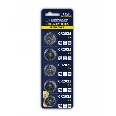 Esperanza CR2025 Litiumbatterier &ndash; 5-pack, 3V f&ouml;r Fj&auml;rrkontroller och Elektronik-&Ouml;vrigt-Shockproof.se