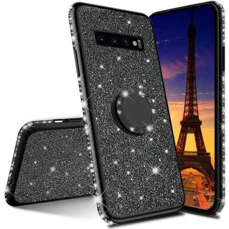 Samsung S10 Plus St&ouml;td&auml;mpande Skal med Ringh&aring;llare Strass-Samsung S10 Plus-Shockproof.se