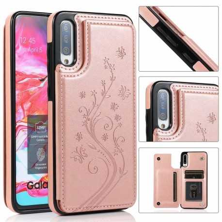 Samsung A70 St&ouml;tt&aring;ligt Skal Korth&aring;llare 3-FACK Flippr V2 - Rosenguld-Samsung A70-Shockproof.se