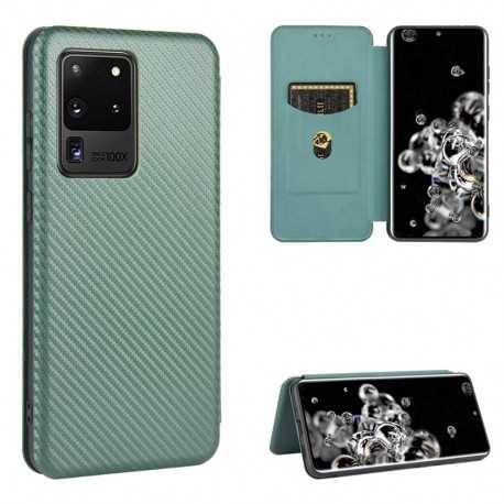 Samsung S20 Ultra Flipfodral Kortfack CarbonDreams Gr&ouml;n-Samsung S20 Ultra-Shockproof.se