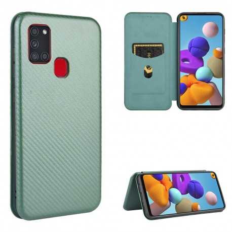 Samsung A21s Flipfodral Kortfack CarbonDreams Gr&ouml;n-Samsung A21s-Shockproof.se