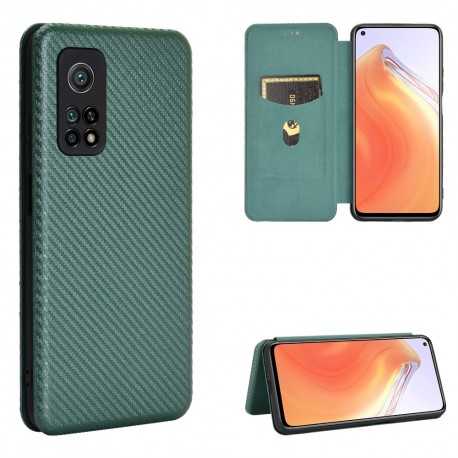 Xiaomi Mi 10T / 10T Pro Flipfodral Kortfack CarbonDreams Gr&ouml;n-Xiaomi Mi 10T / Mi 10T Pro-Shockproof.se