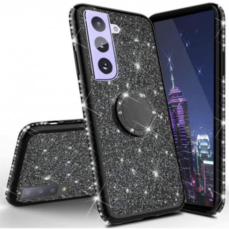 Samsung S21 FE St&ouml;td&auml;mpande Skal med Ringh&aring;llare Strass-Samsung S21 FE-Shockproof.se