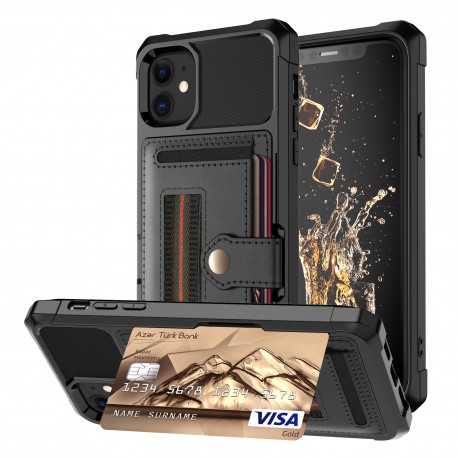 iPhone 11 St&ouml;tt&aring;ligt Skal med Kortfack Solid V5-iPhone 11-Shockproof.se