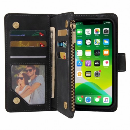 iPhone 14 Plus Multifunktionellt Pl&aring;nboksfodral Zipper 8-Fack-iPhone 14 Plus-Shockproof.se