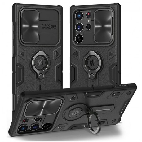 Samsung S23 Ultra St&ouml;tt&aring;ligt Skal med Ringh&aring;llare Nillkin Svart-Samsung S23 Ultra-Shockproof.se