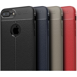 iPhone 7 Plus Silikon Skal med Lädermönster inkl. Skärmskydd