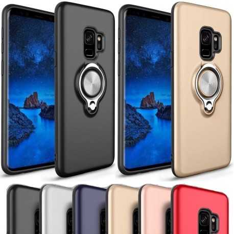 Samsung S9 Plus St&ouml;tt&aring;ligt Mattsvart Skal med Ringh&aring;llare-Samsung S9 plus-Shockproof.se