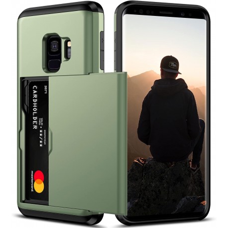 Samsung Galaxy S9 Plus St&ouml;tt&aring;ligt Skal Kortfack StreetWise - Gr&ouml;n-Samsung S9 plus-Shockproof.se