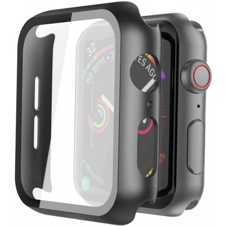 2in1 St&ouml;td&auml;mpande Skal 9H H&auml;rdat Glas Apple Watch 44mm-Apple Watch 44mm-Shockproof.se