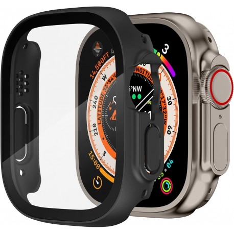Apple Watch Ultra 1/2 (49mm) St&ouml;tt&aring;ligt Skal 9H H&auml;rdat Glas 2in1-Apple Watch 49mm Ultra-Shockproof.se
