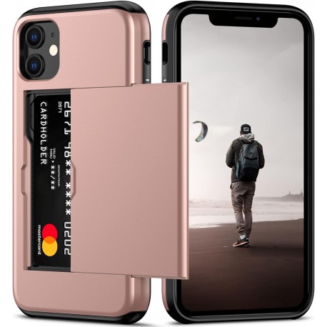 iPhone 11 St&ouml;tt&aring;ligt Skal Kortfack StreetWise - Roseguld-iPhone 11-Shockproof.se