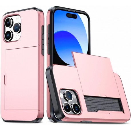 iPhone 15 Pro Max St&ouml;tt&aring;ligt Skal Kortfack StreetWise - Roseguld-iPhone 15 Pro Max-Shockproof.se