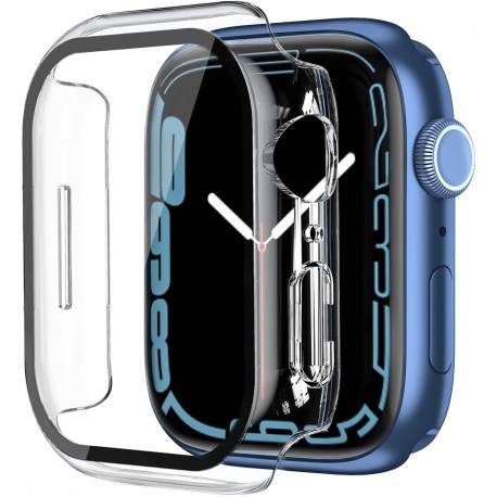 2in1 St&ouml;td&auml;mpande Skal 9H H&auml;rdat Glas Apple Watch 45mm - Transparent-Apple Watch 45mm-Shockproof.se