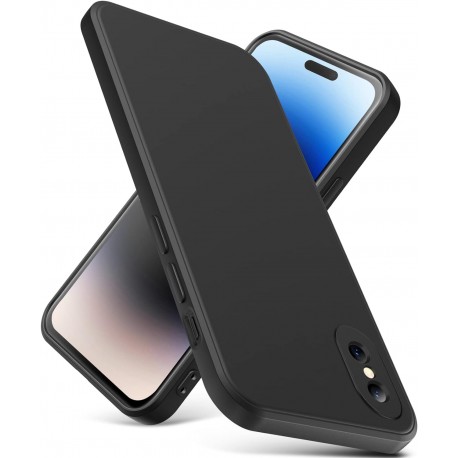 iPhone X / XS Gummibelagd Mattsvart Skal Kameraskydd Liquid - Svart-iPhone XS-Shockproof.se
