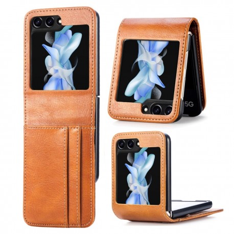 4-FACK Pl&aring;nboksfodral Samsung Z Flip 5 - Ljusbrun-Samsung Galaxy Z Flip 5-Shockproof.se
